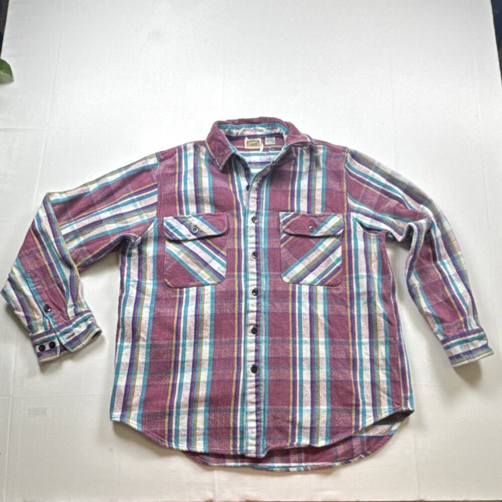 Five Brother/Men's Plaid Purple Blue Cotton Button-Up Shirt L Tall